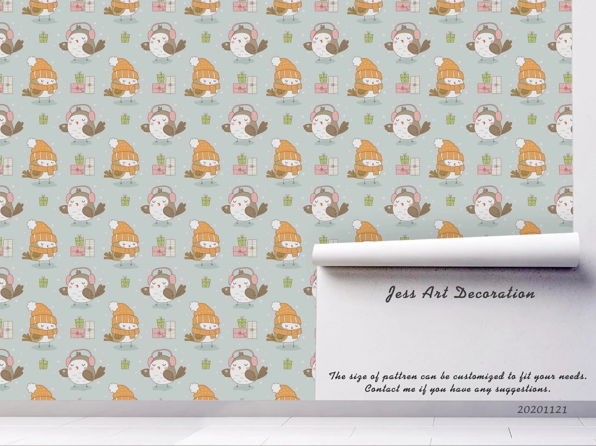 3D Cartoon Hand Drawn Hat Bird Animal Pattern Wall Mural Wallpaper LXL- Jess Art Decoration