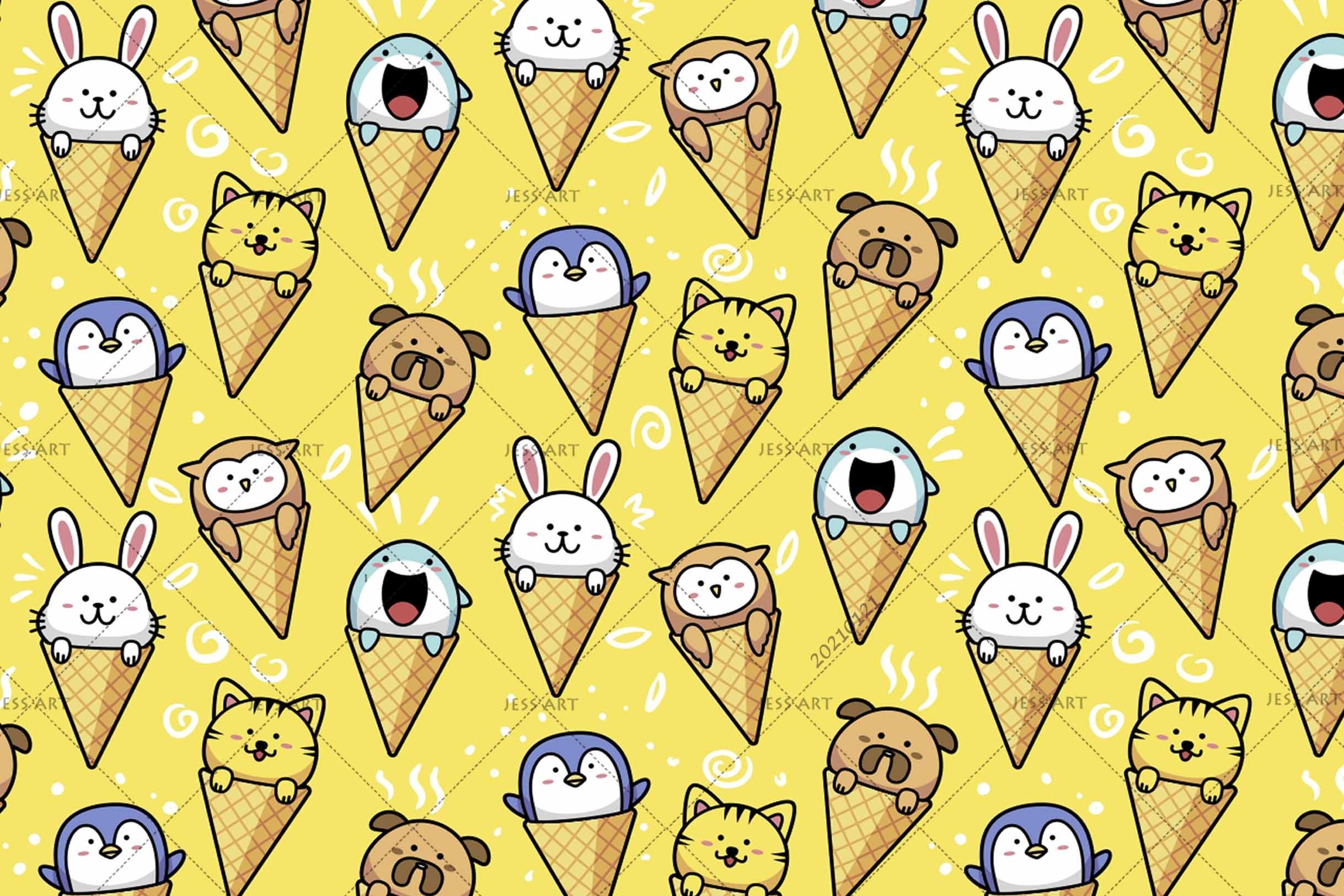 3D Cartoon Animal Ice Cream Yellow Wall Mural Wallpaper LQH 24- Jess Art Decoration