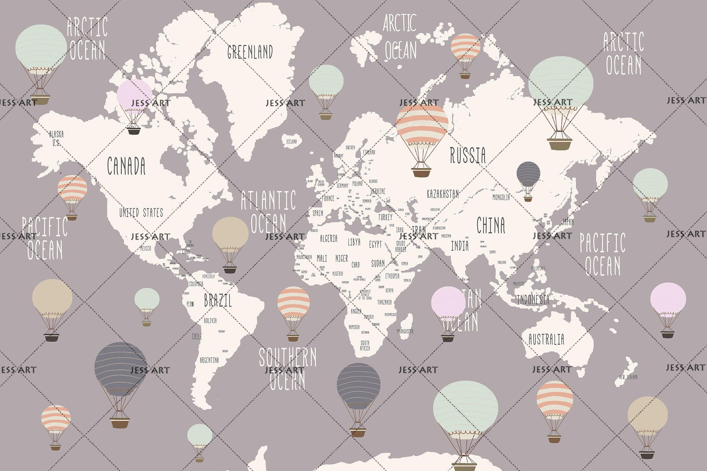 3D Cartoon Grey World Map Wall Mural Wallpaper LQH 91- Jess Art Decoration