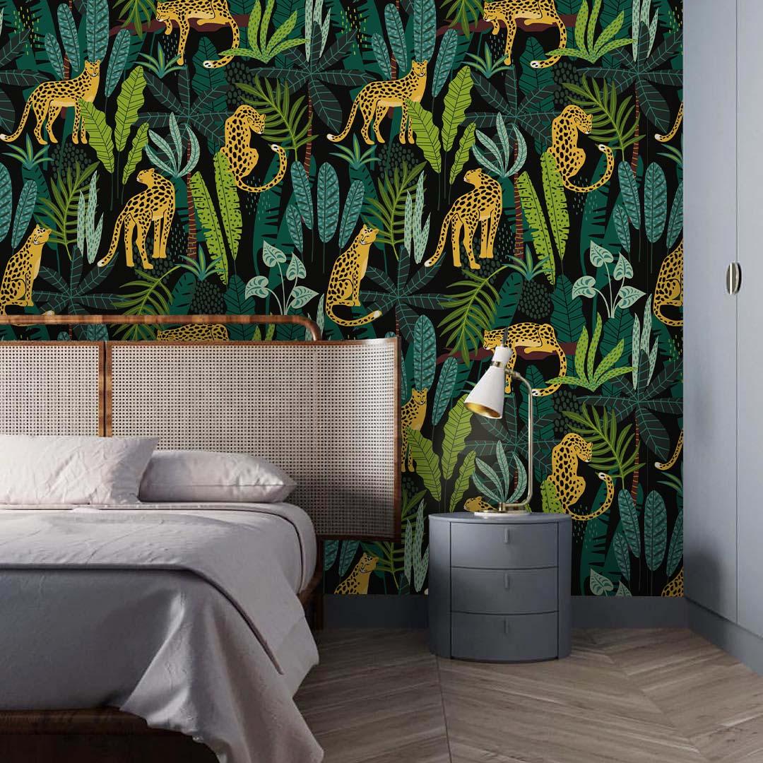 3D Tropical Jungle Animal Leopard Wall Mural Wallpaper LQH 151- Jess Art Decoration