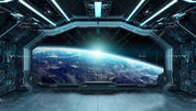 3D Space Dark Blue Spaceship Futuristic Interior Window View Planet Earth Mural Wallpaper LXL- Jess Art Decoration