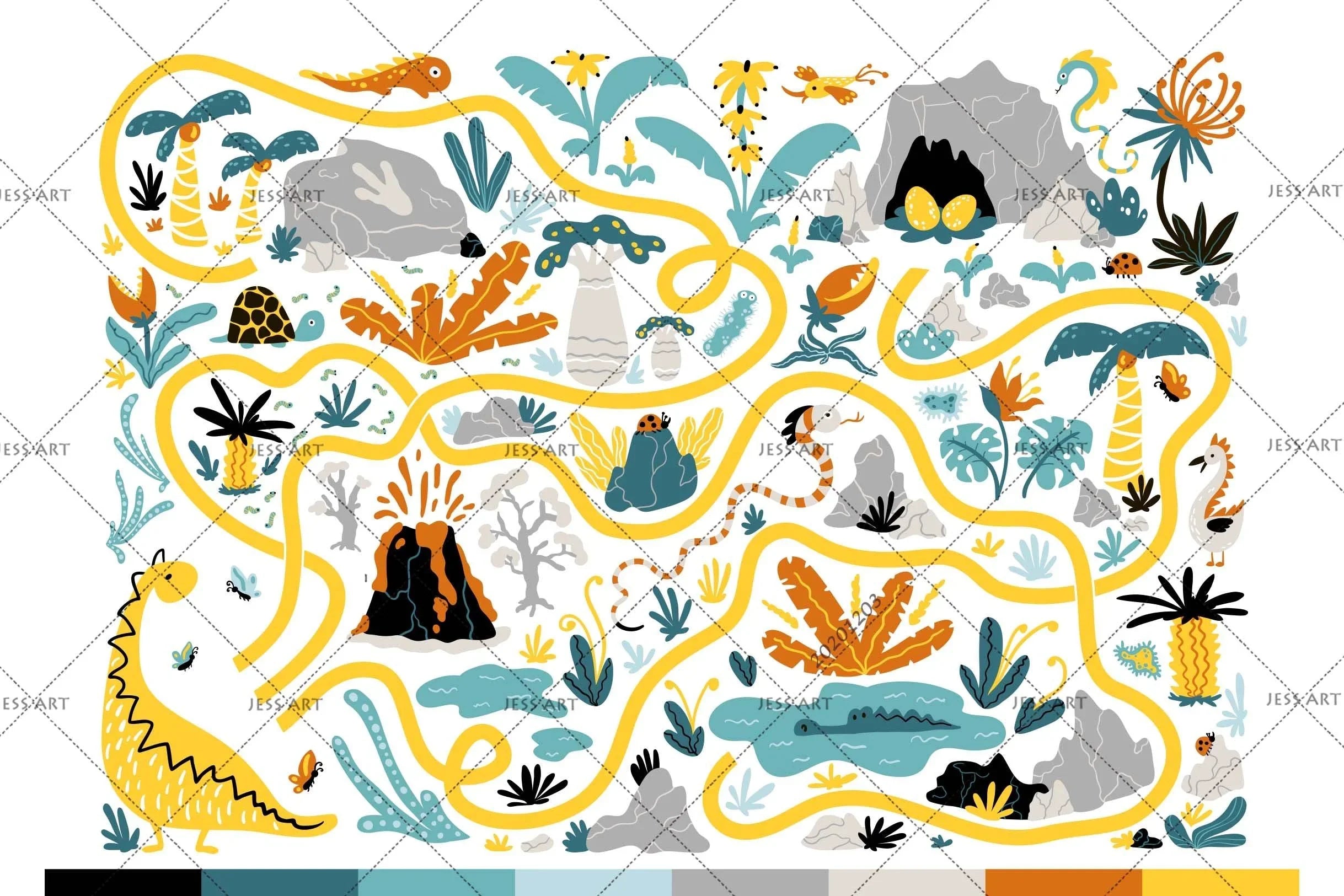 3D Cartoon Colorful Leaves Plant Yellow Line Wall Mural Wallpaper LXL- Jess Art Decoration