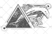 3D Hand Drawn Dolphin Tattoo Art Style Triangle Frame Wall Mural Wallpaper LXL- Jess Art Decoration