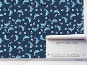 3D Cartoon Hand Drawn Blue Ocean Dolphin Fish Square Pattern Wall Mural Wallpaper LXL- Jess Art Decoration