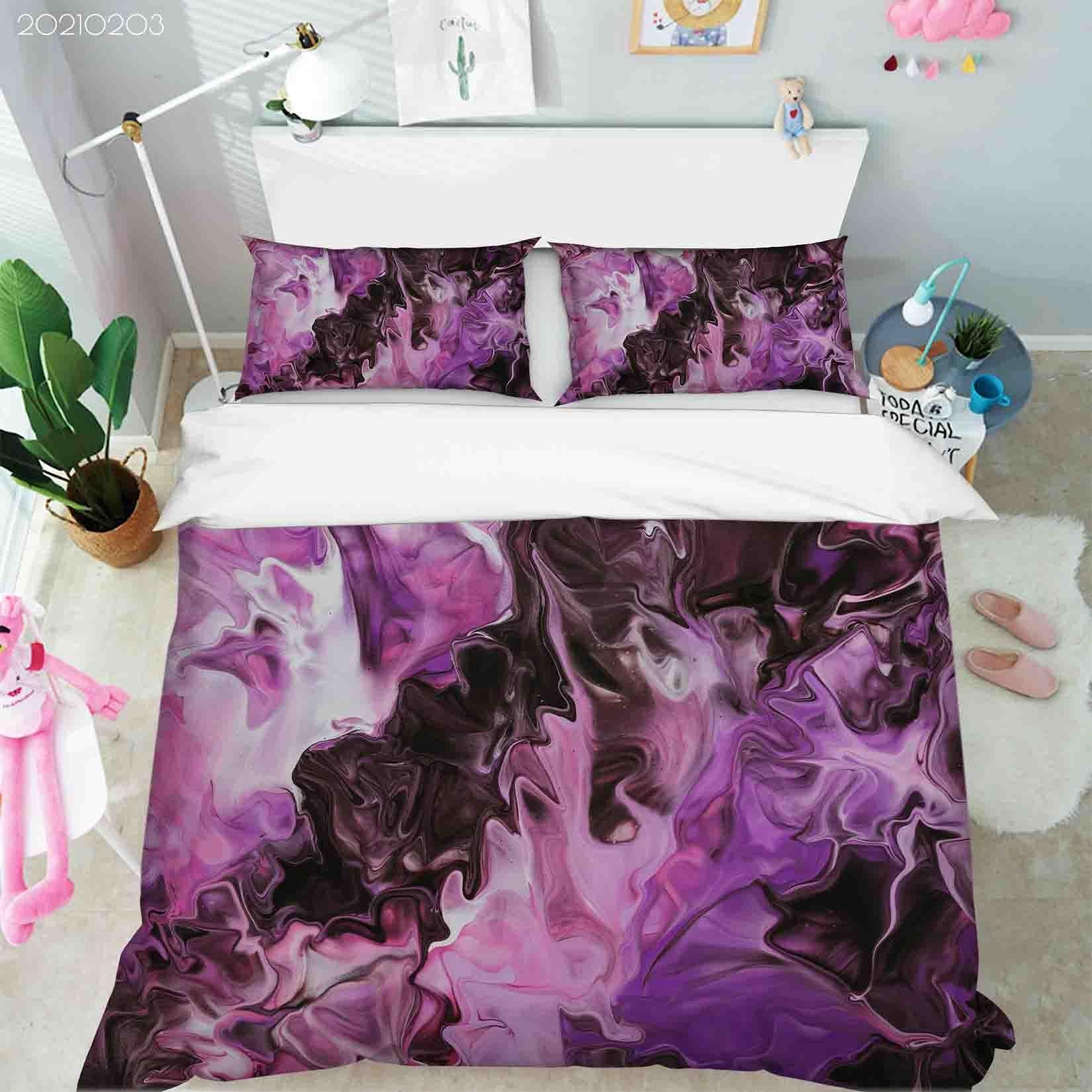 3D Abstract Purple Marble Texture Quilt Cover Set Bedding Set Duvet Cover Pillowcases 96- Jess Art Decoration