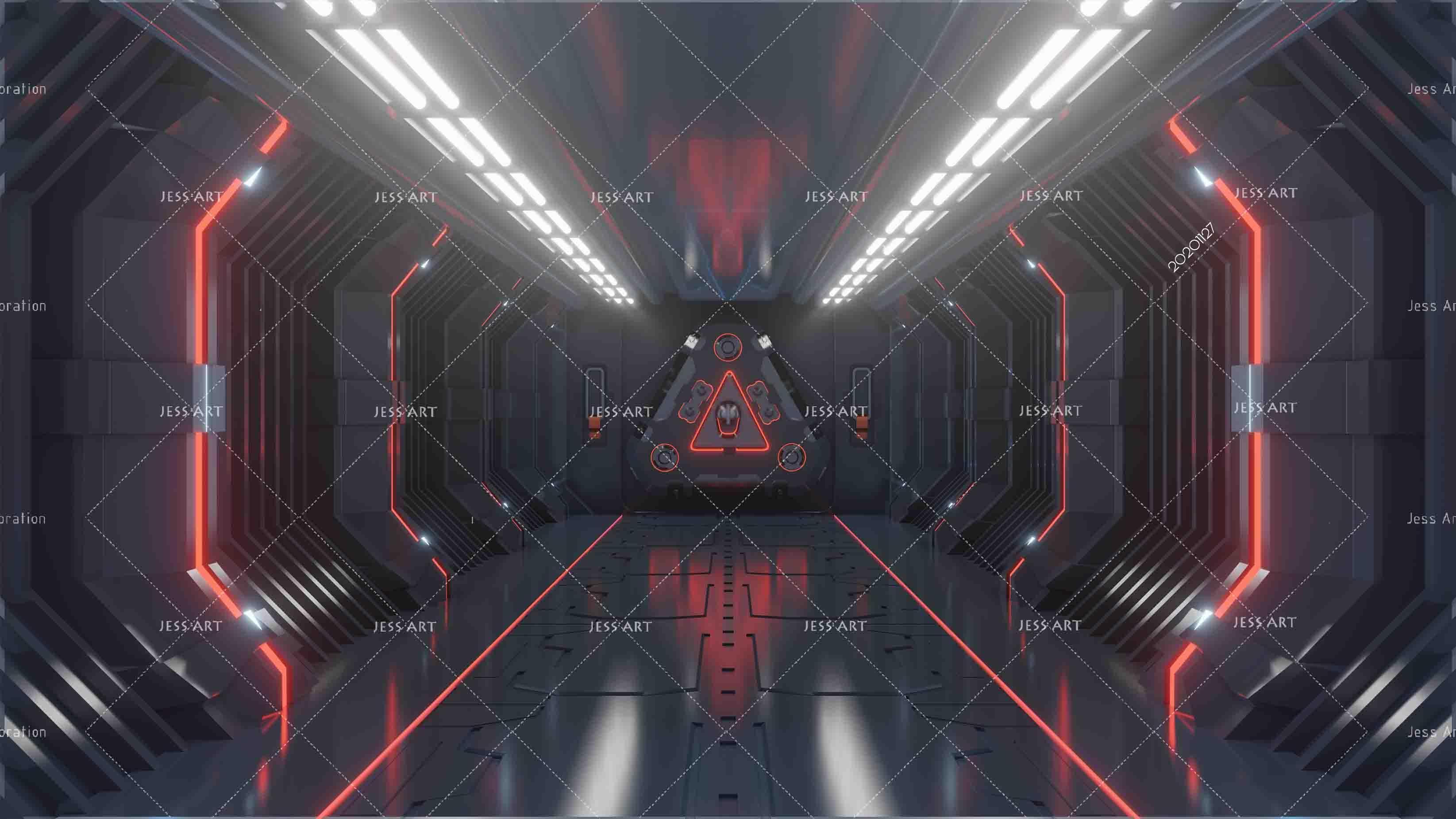 3D Empty Dark Futuristic Spaceship Corridors Red Light Wall Mural Wallpaper LXL- Jess Art Decoration