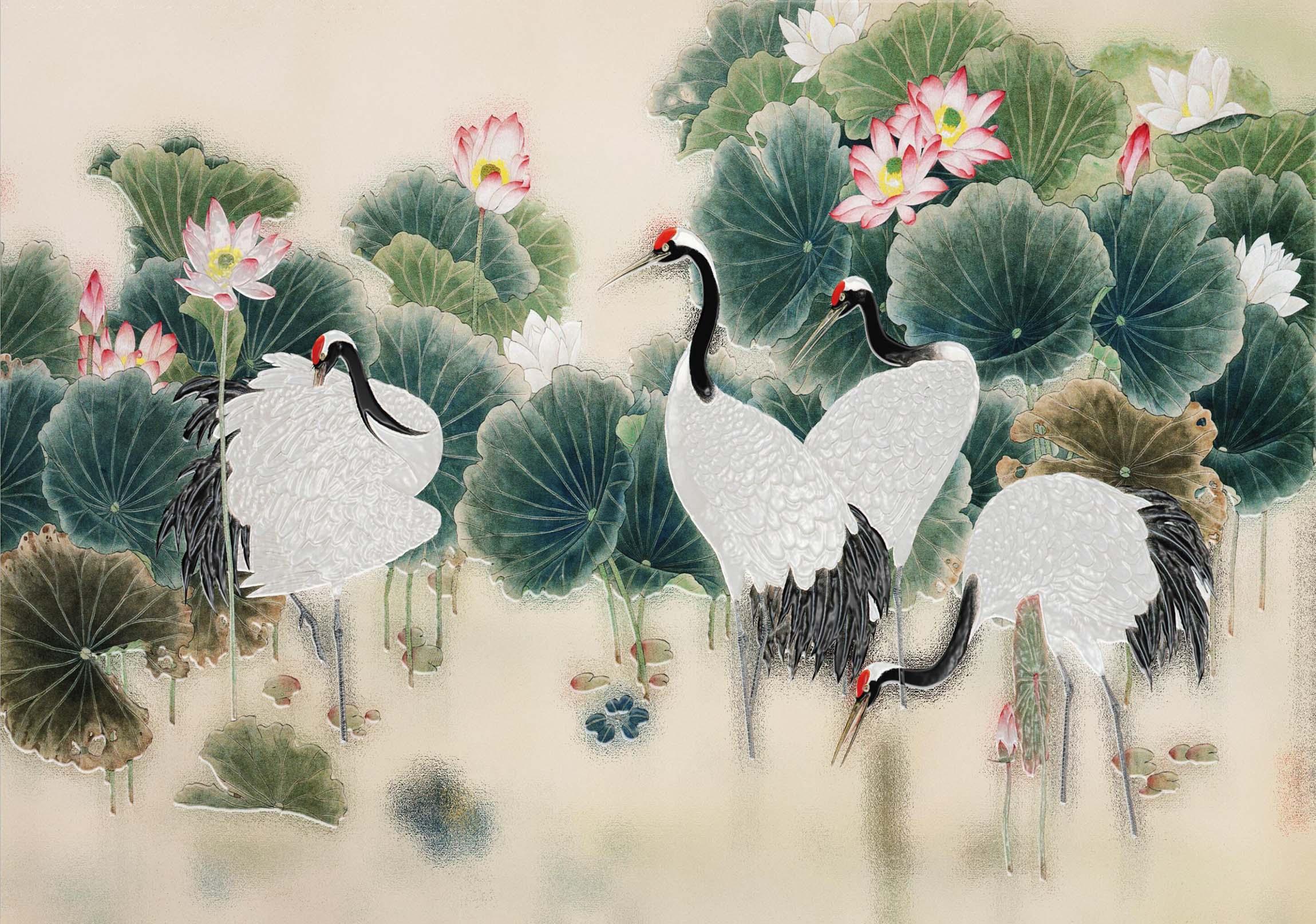 3D Crane Lotus Leaves Quilt Cover Set Bedding Set Pillowcases 65- Jess Art Decoration