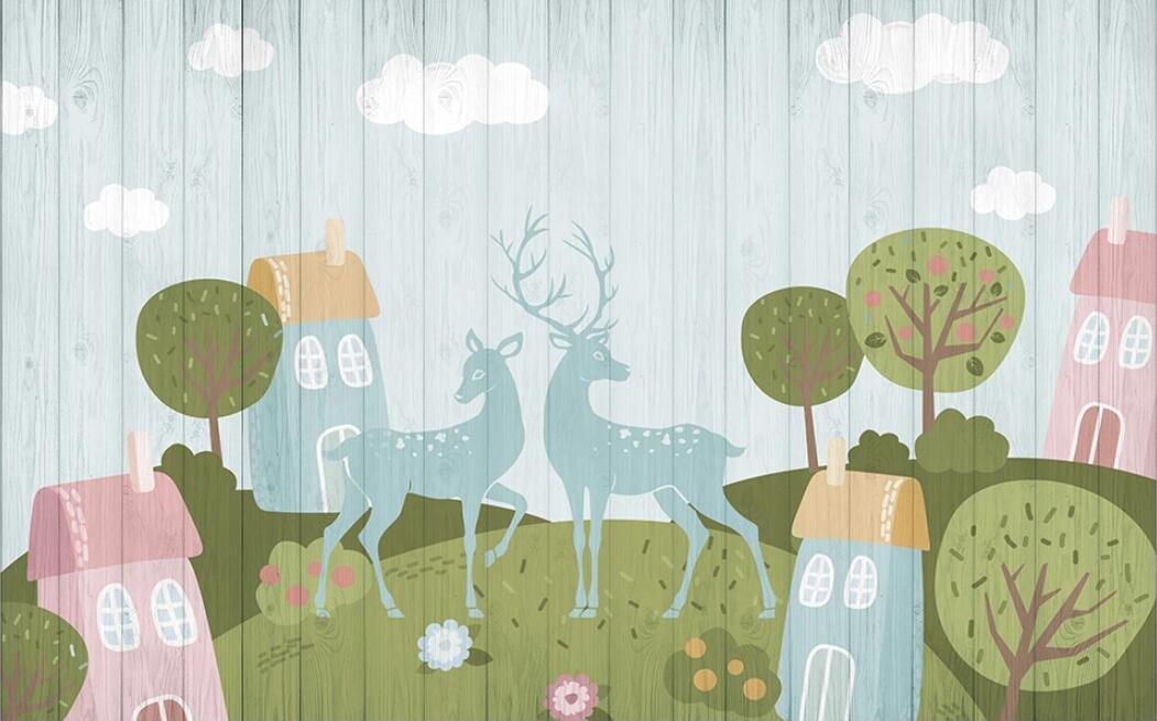 3D Board Elk House Trees Wall Mural Wallpaper 1649- Jess Art Decoration