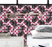 3D Black Leaves Pink Dots Wall Mural Wallpaper 141- Jess Art Decoration