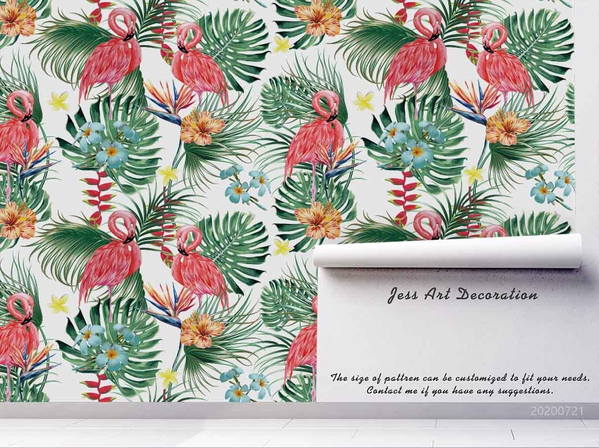 3D Oil Painting Flamingo Colorful Floral Plant Wall Mural Wallpaper LXL 484- Jess Art Decoration