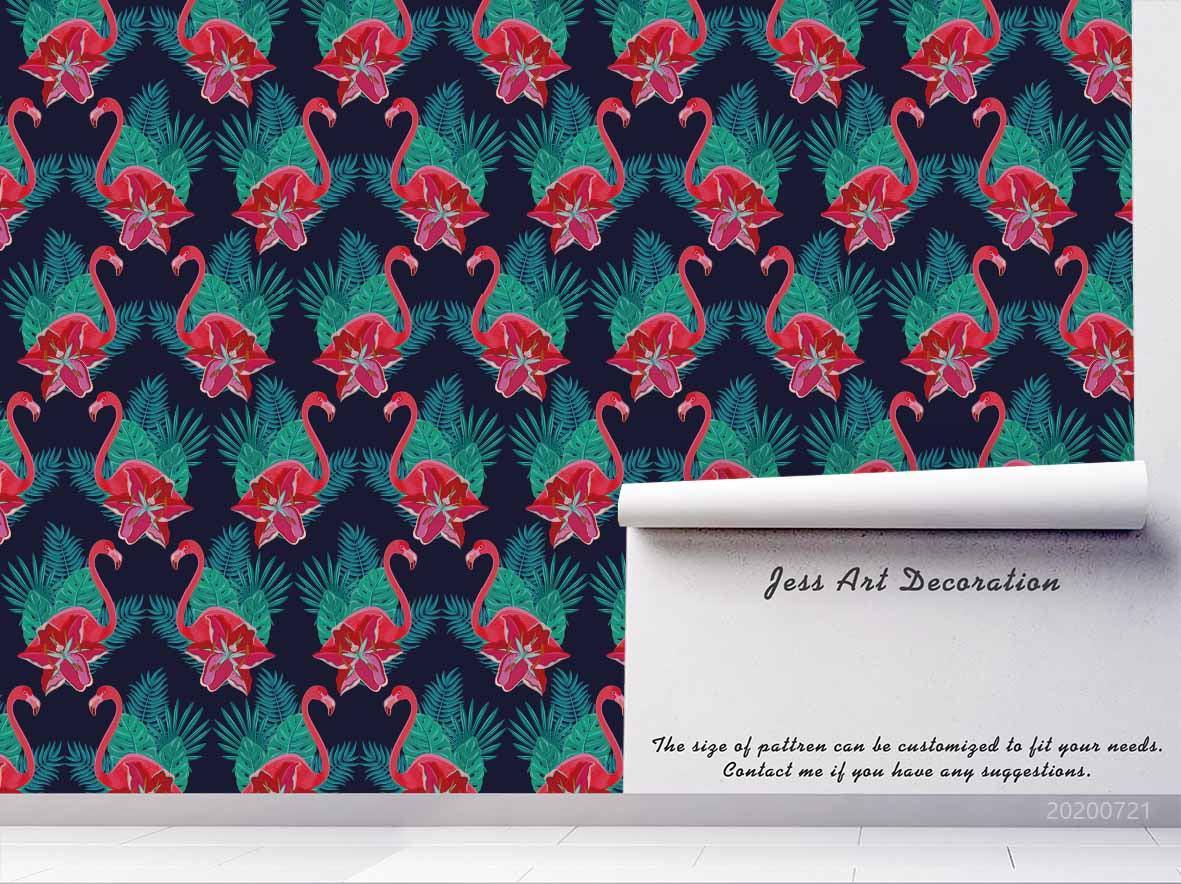 3D Floral Flamingo Plant Wall Mural Wallpaper LXL 385- Jess Art Decoration