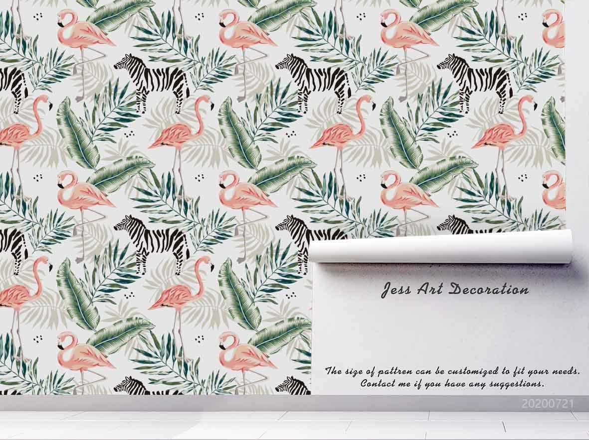 3D Pink Flamingo Zebra Plant Wall Mural Wallpaper LXL 412- Jess Art Decoration