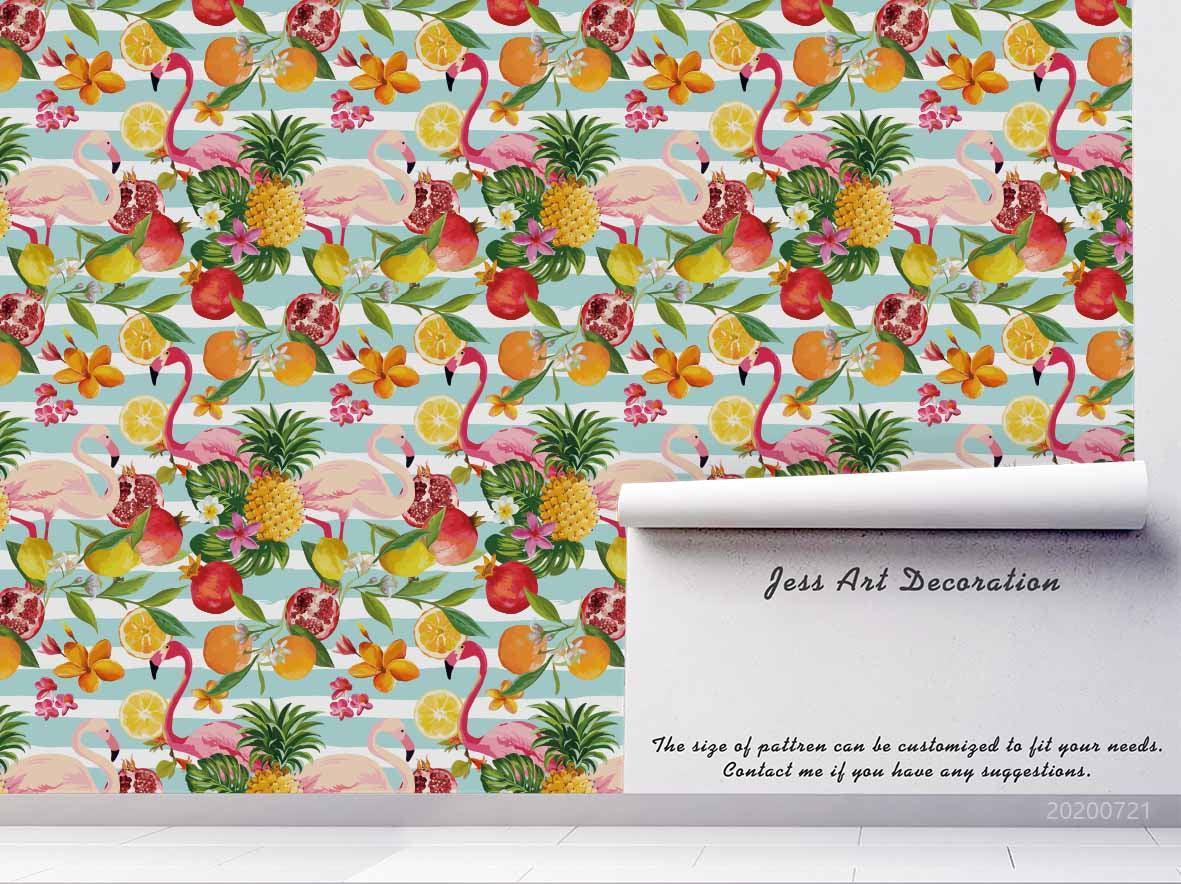 3D Colorful Fruity Pink Flamingo Wall Mural Wallpaper LXL 428- Jess Art Decoration