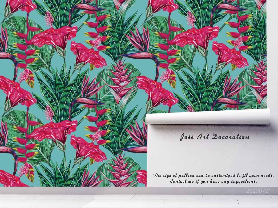 3D Hand Sketching Tropical Floral Plants Wall Mural Wallpaper JN 1381- Jess Art Decoration