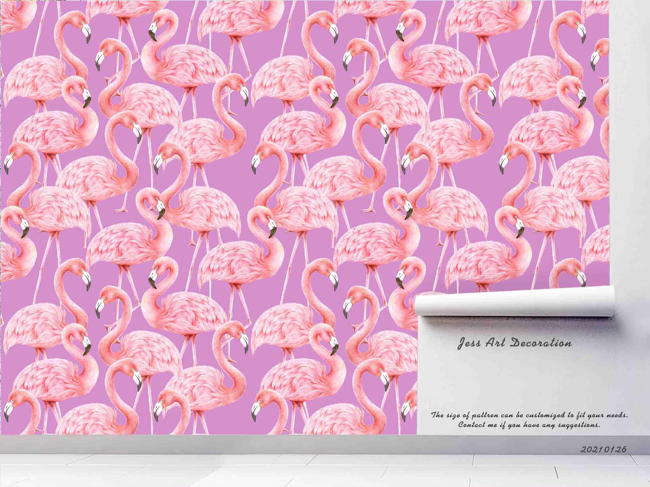 3D Hand Drawn Animal Pink Flamingo Wall Mural Wallpaper LQH 62- Jess Art Decoration
