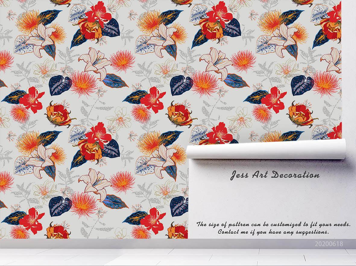 3D Retro Red Floral Wall Mural Wallpaper A137 LQH- Jess Art Decoration