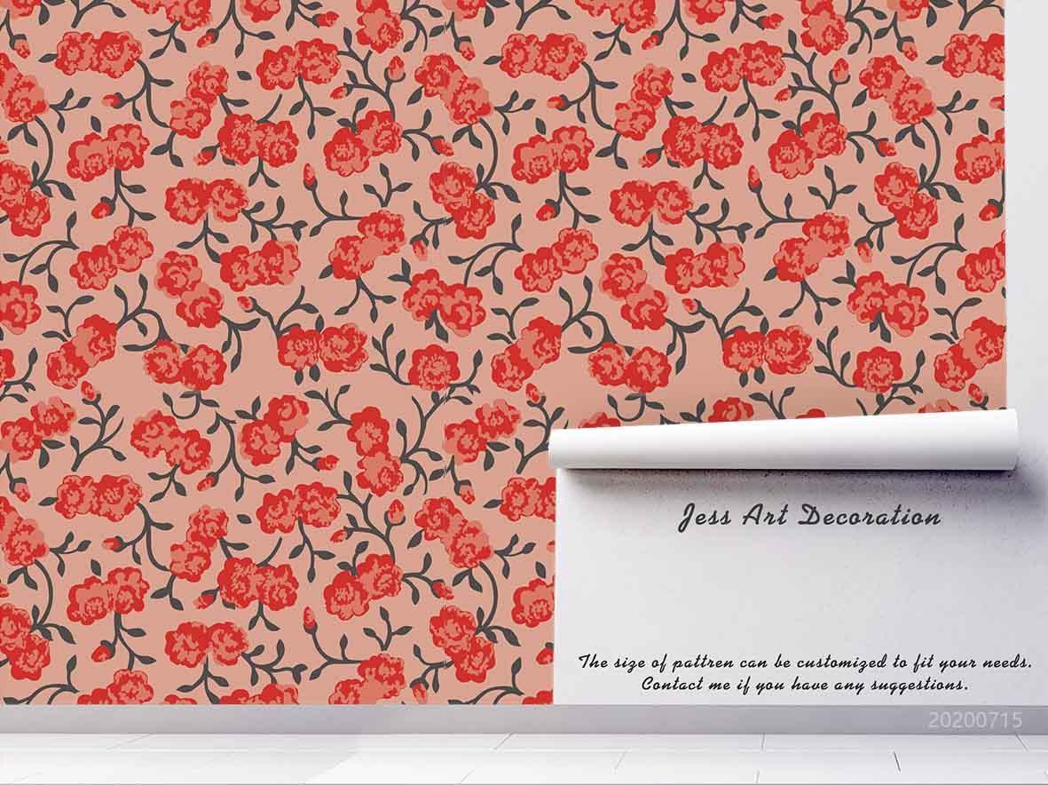 3D Red Floral Wall Mural Wallpaper SF51- Jess Art Decoration