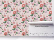 3D Hand Sketching Pink Floral Green Leaves Plant Pink Wall Mural Wallpaper LXL 1281- Jess Art Decoration