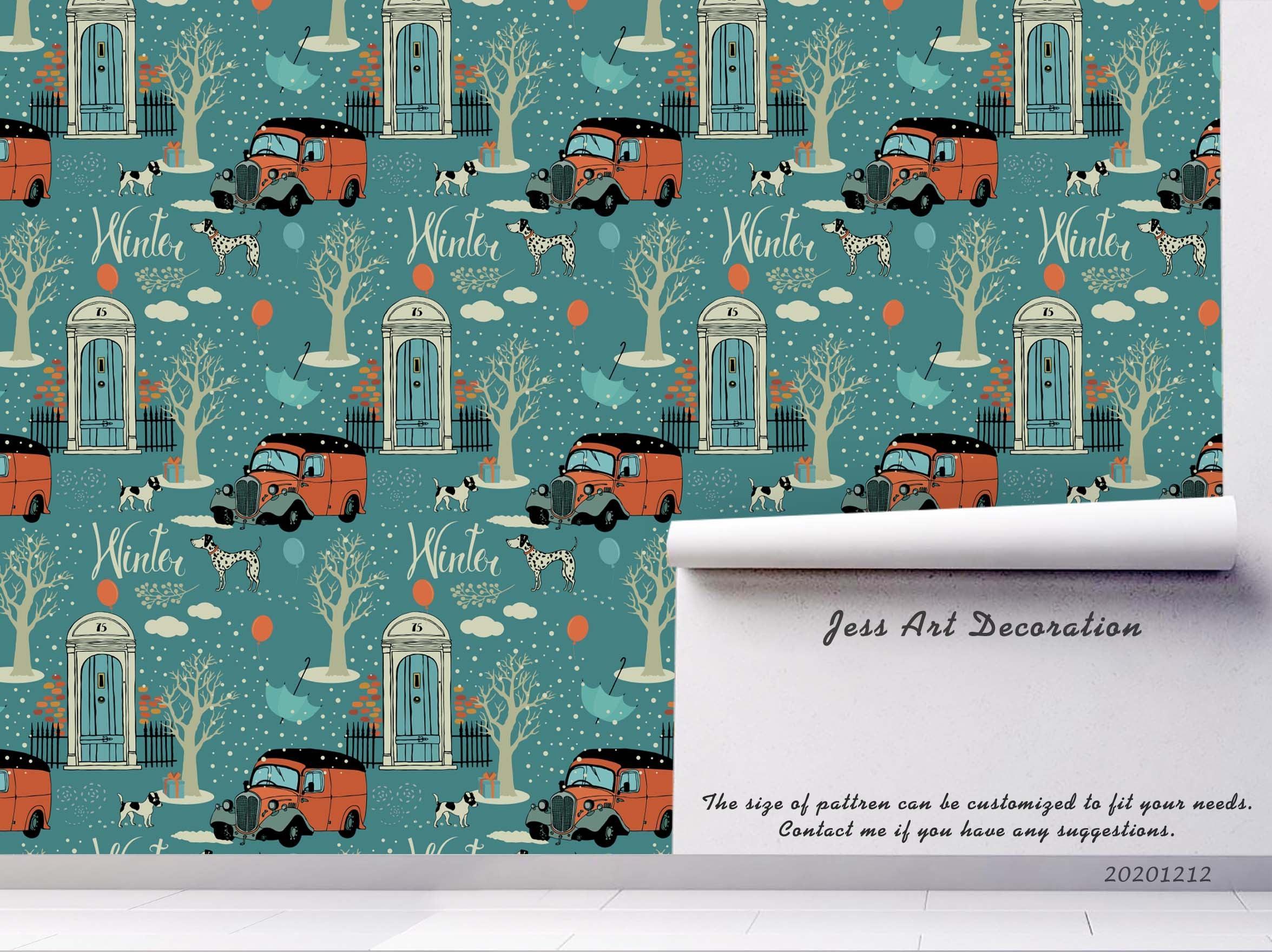 3D Cartoon Red Car Vehicle Door Tree Plant Pattern Wall Mural Wallpaper LXL- Jess Art Decoration