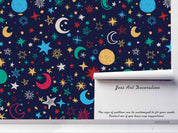 3D Cartoon Space Planet Star Blue Wall Mural Wallpaper LQH 7- Jess Art Decoration