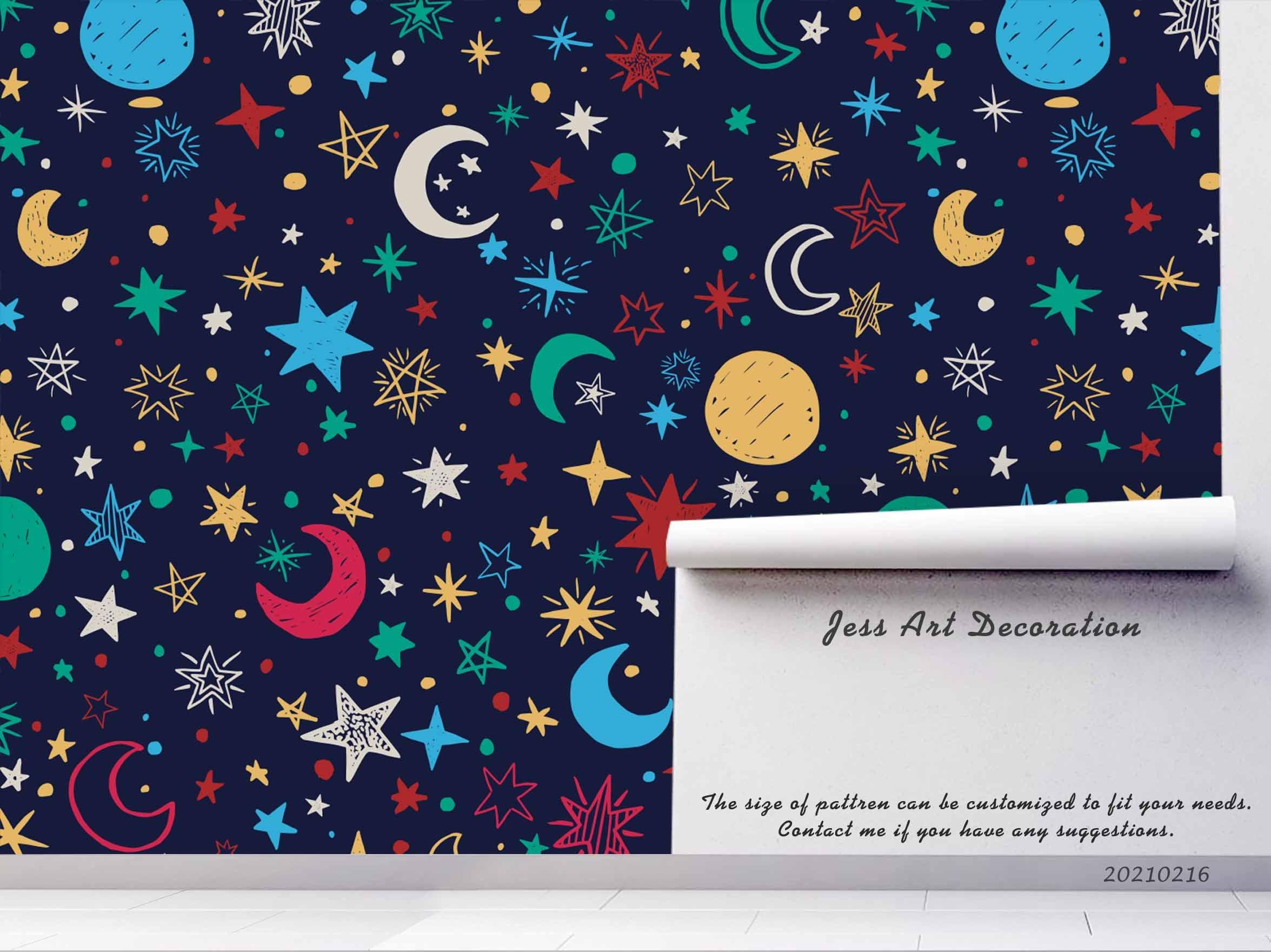 3D Cartoon Space Planet Star Blue Wall Mural Wallpaper LQH 7- Jess Art Decoration
