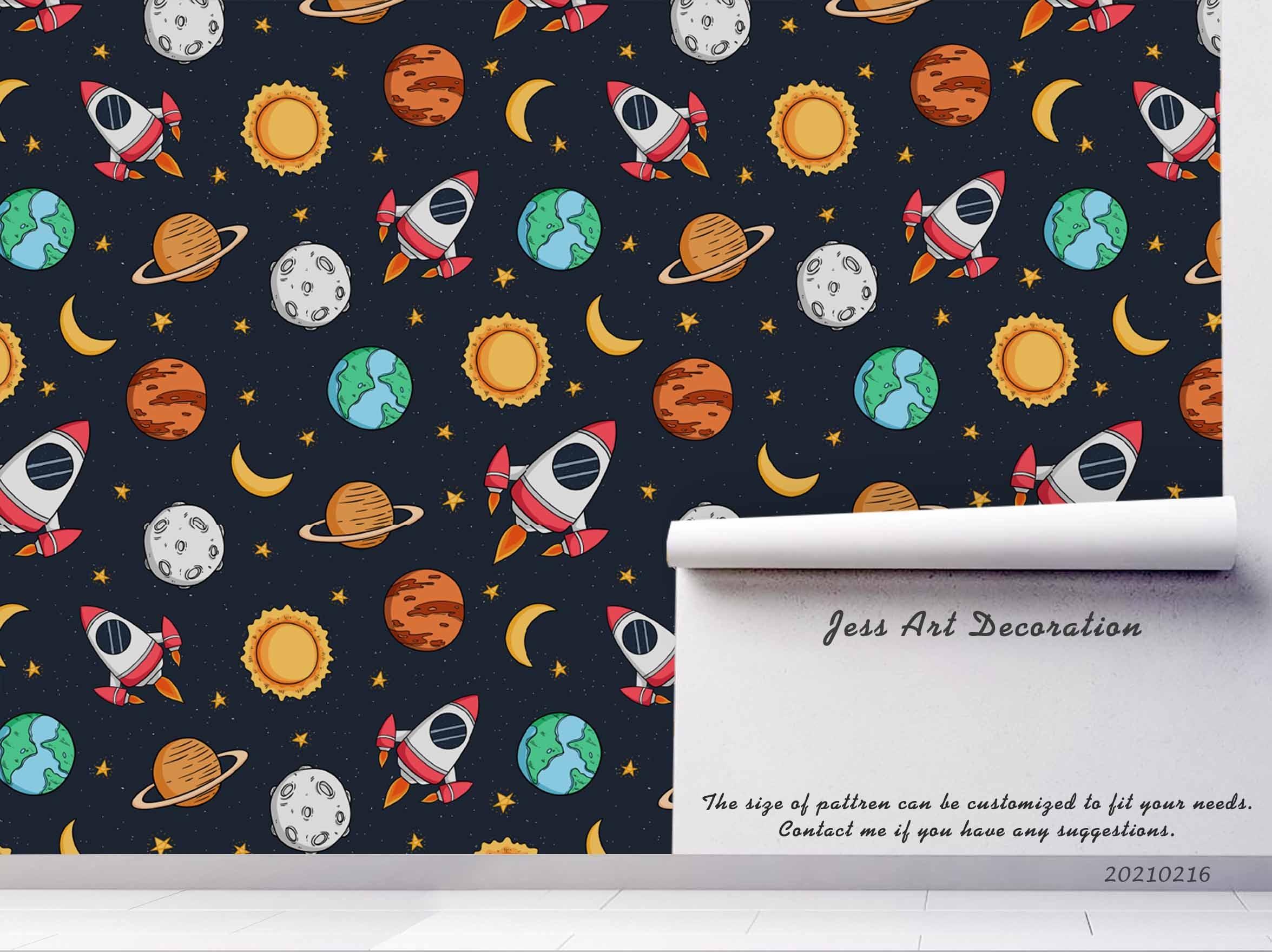 3D Cartoon Color Space Planet Rocket Wall Mural Wallpaper LQH 46- Jess Art Decoration