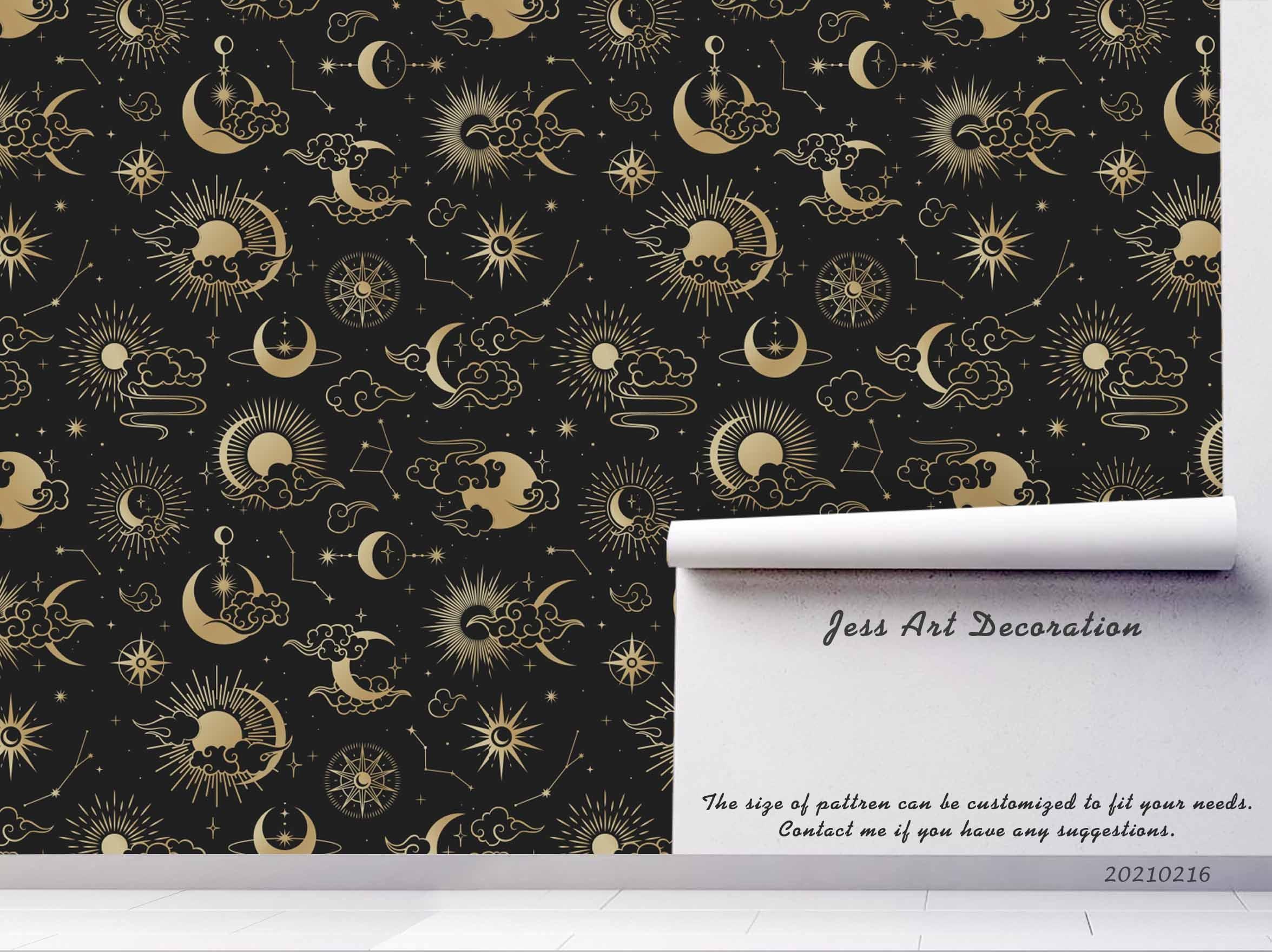 3D Golden Space Sun Moon Wall Mural Wallpaper LQH 464- Jess Art Decoration