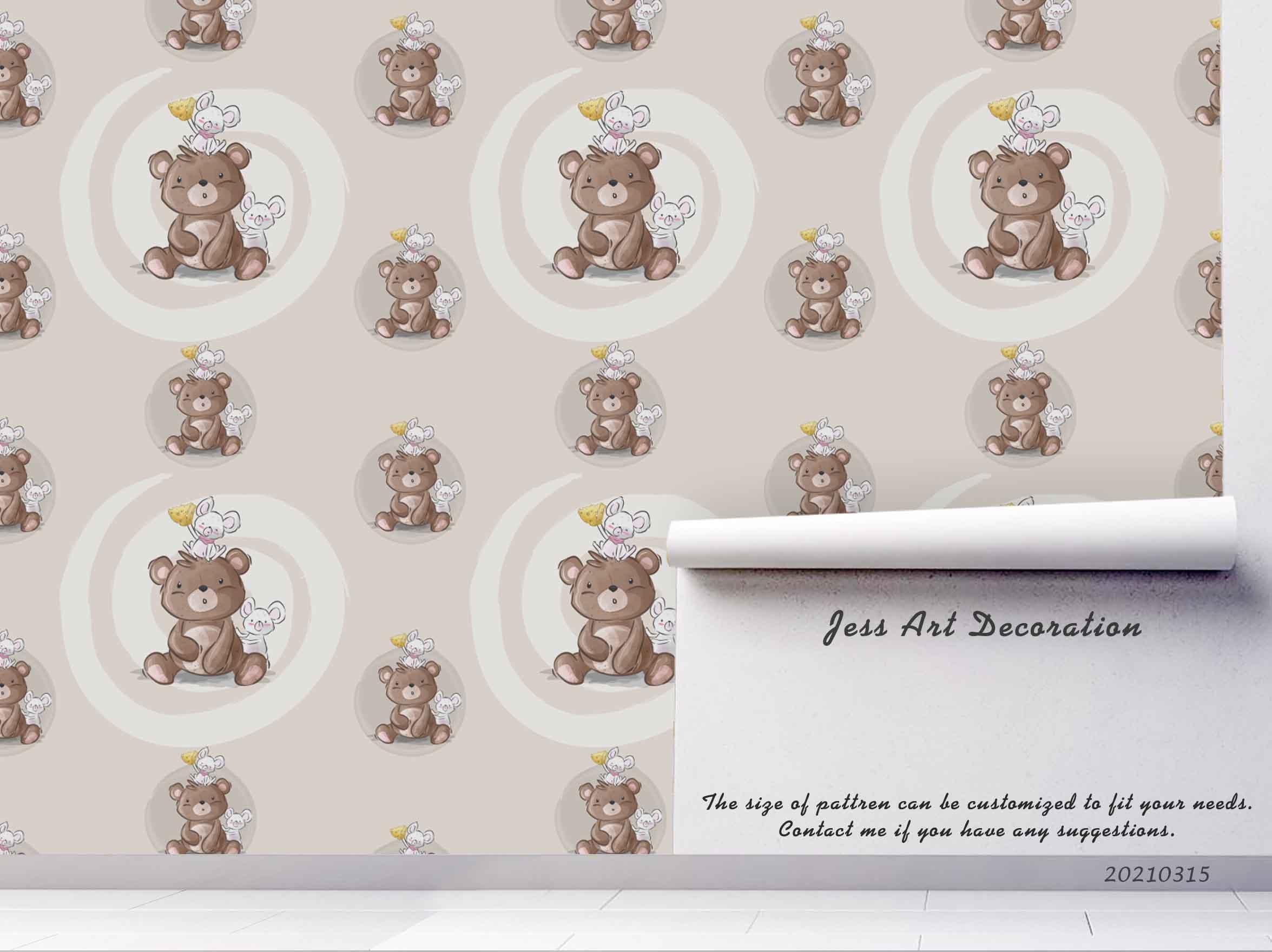 3D Cartoon Animal Bear Wall Mural Wallpaper LQH 269- Jess Art Decoration