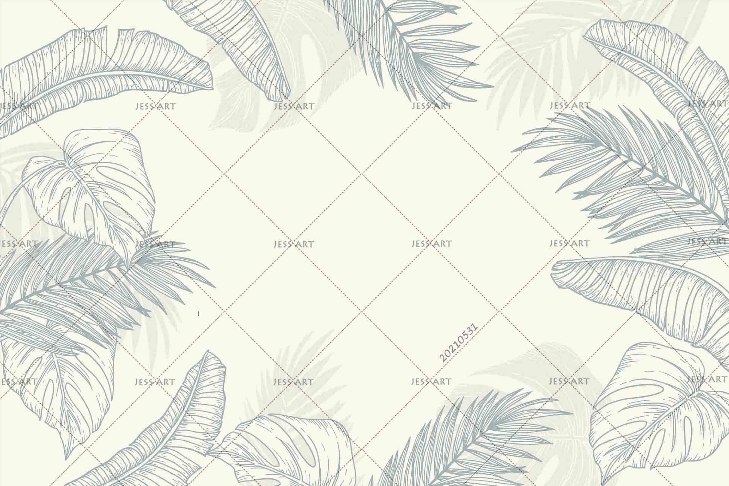 3D Hand  Draw Palm Leaf Linear Wall Mural Wallpaper SWW746- Jess Art Decoration