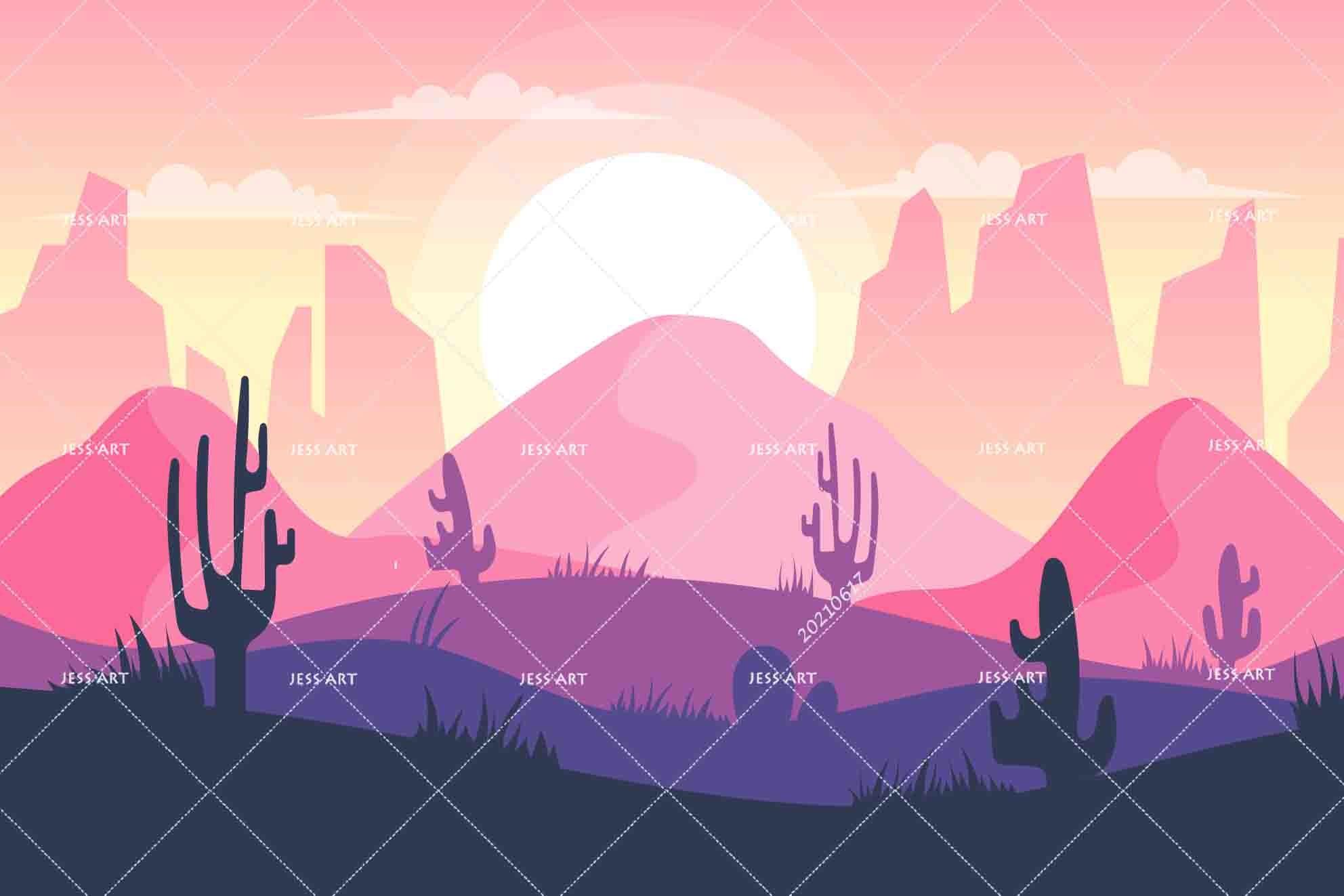3D Pink Sun Mountain Cactus Wall Mural Wallpaper LQH 65- Jess Art Decoration