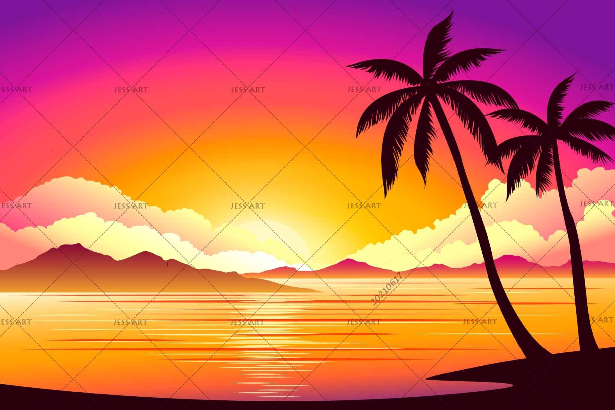 3D Sunset Sky Beach Coconut Tree Wall Mural Wallpaper LQH 32- Jess Art Decoration