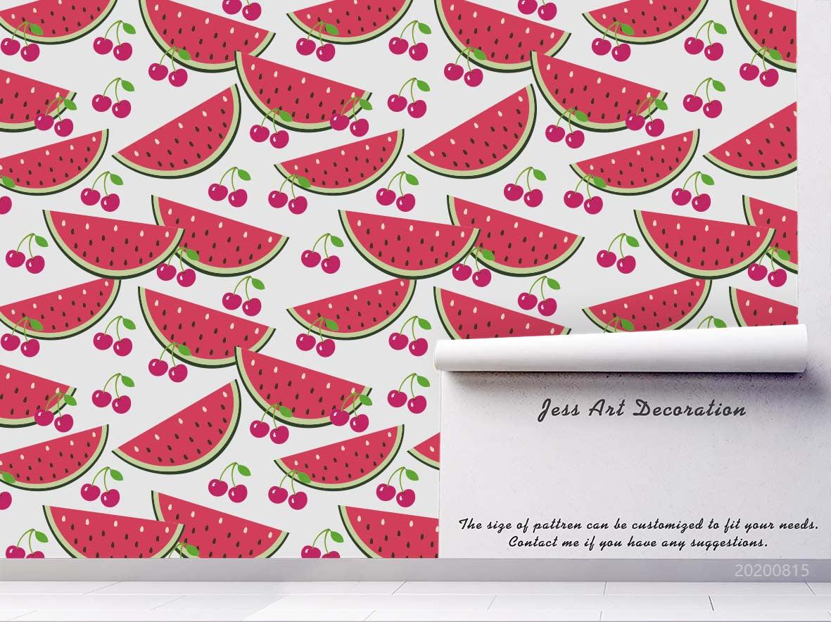 3D Cartoon Watermelon Cherry Fruity Wall Mural Wallpaper LXL 1029- Jess Art Decoration