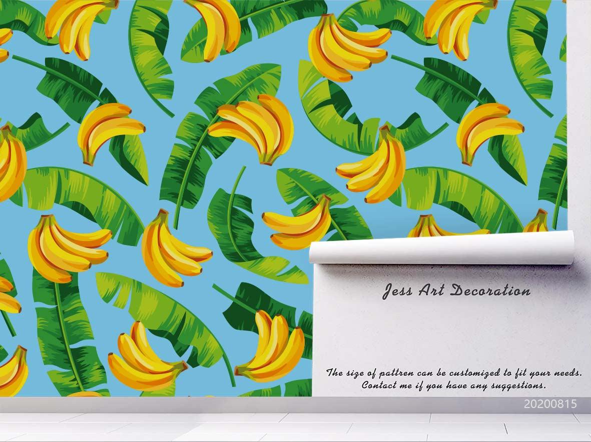 3D Hand Sketching Banana Fruity Plant Blue Wall Mural Wallpaper LXL 1044- Jess Art Decoration