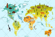 3D Cartoon Children Map Animal Wall Mural Wallpaper WJ 9431- Jess Art Decoration