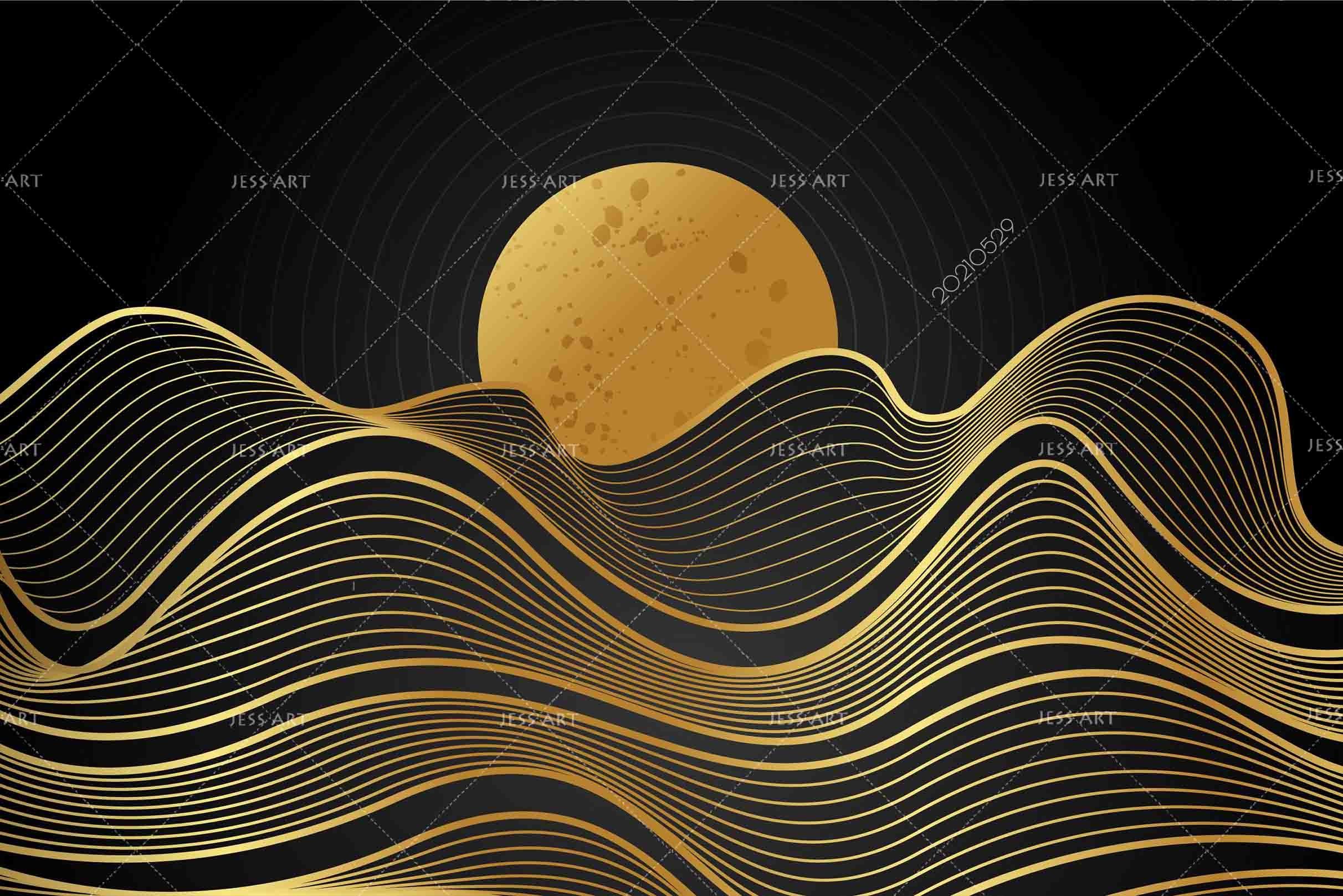 3D Gradient Golden Linear Moon Wall Mural Wallpaper SWW503- Jess Art Decoration