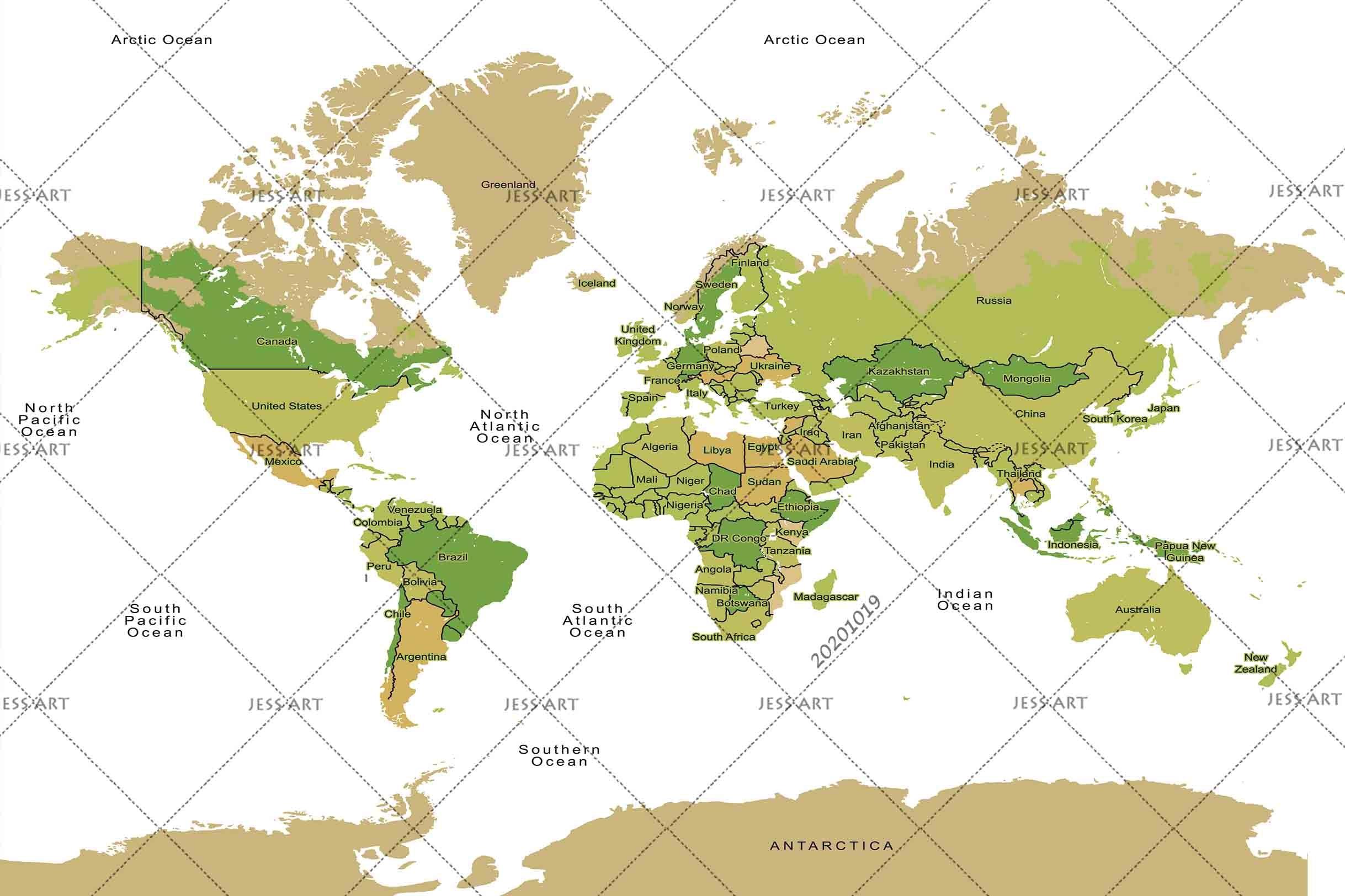 3D Green World Map Wall Mural Wallpaper WJ 9433- Jess Art Decoration