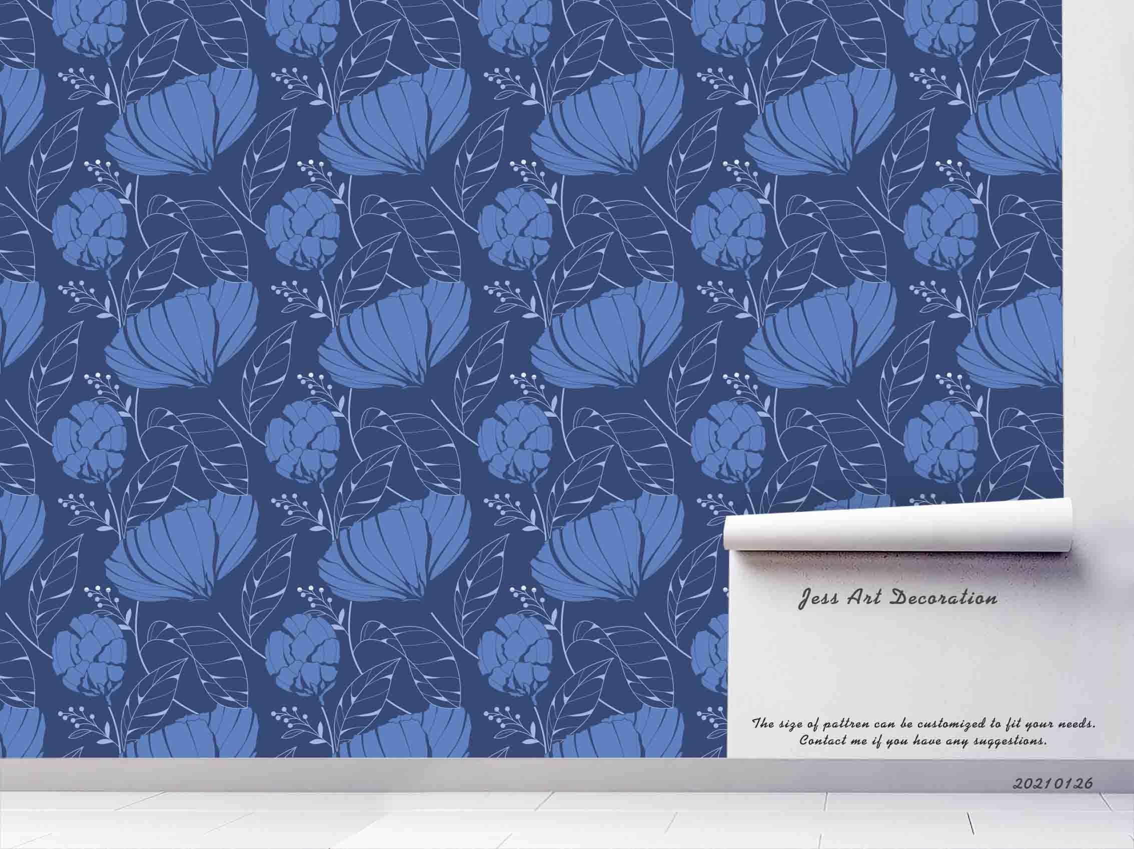 3D Hand Drawn Blue Floral Wall Mural Wallpaper LQH 15- Jess Art Decoration