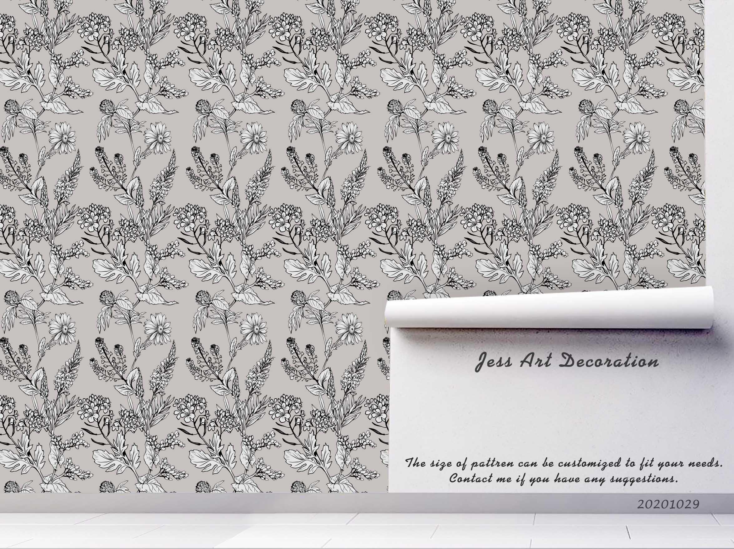 3D Hand Draw Leaves Flowers Wall Mural Wallpaper WJ 9804- Jess Art Decoration