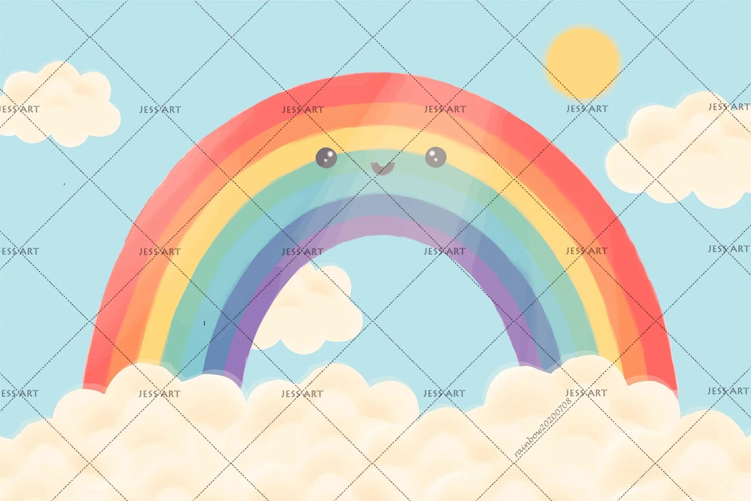 3D Cartoon Rainbow Blue Sky White Clouds Wall Mural Wallpaper A152 LQH- Jess Art Decoration
