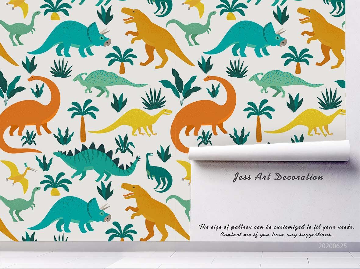 3D Hand Drawn Green Dinosaur Wall Mural Wallpaper A259 LQH- Jess Art Decoration