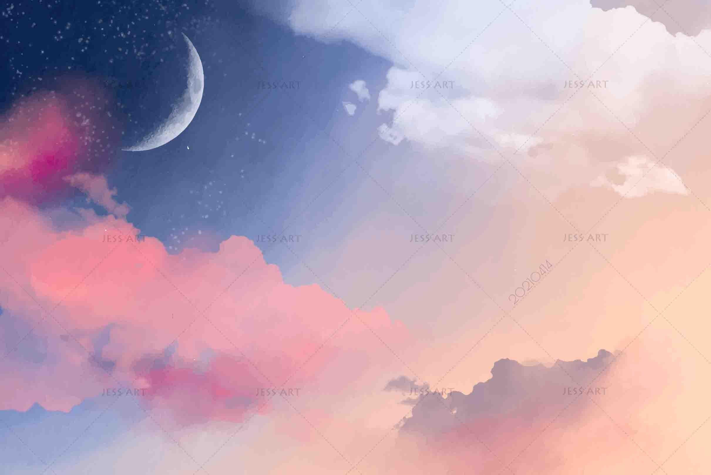 3D Watercolor Sky Cloud Moon Wall Mural Wallpaper LQH 191- Jess Art Decoration