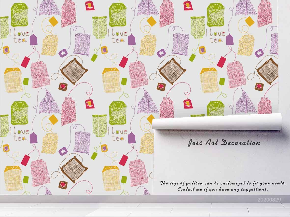 3D Hand Sketching Tea Bag Wall Mural Wallpaper LXL 1547- Jess Art Decoration