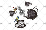 3D Vintage Tea Cup Teapot Bird Wall Mural Wallpaper LXL 1576- Jess Art Decoration