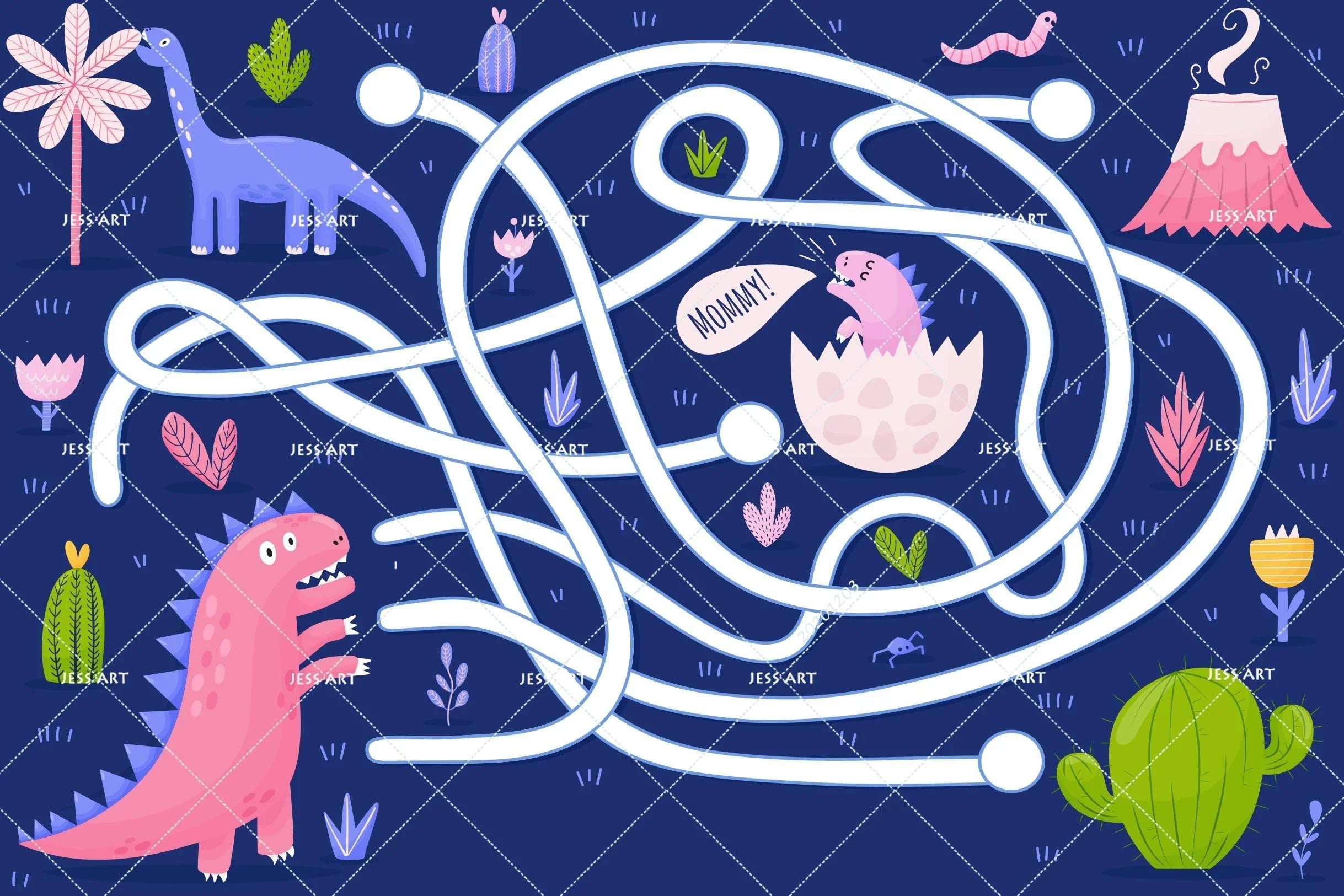 3D Cartoon Colorful Dinosaur Animal White Line Plant Pattern Wall Mural Wallpaper LXL- Jess Art Decoration