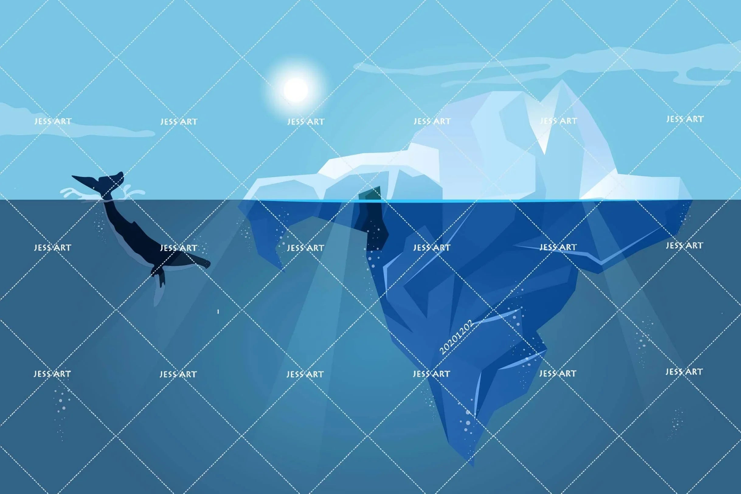 3D Cartoon Hand Drawn Deep Ocean Blue Ice Mountain Sunny Wall Mural Wallpaper LXL- Jess Art Decoration