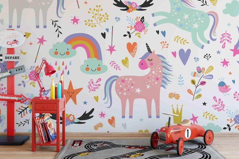 3D Color Cartoon Unicorn Wall Mural Wallpaper 13- Jess Art Decoration