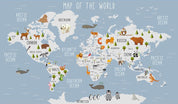 3D Blue Cartoon Animals World Map Wall Mural Wallpaper 126- Jess Art Decoration