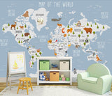 3D Blue Cartoon Animals World Map Wall Mural Wallpaper 126- Jess Art Decoration