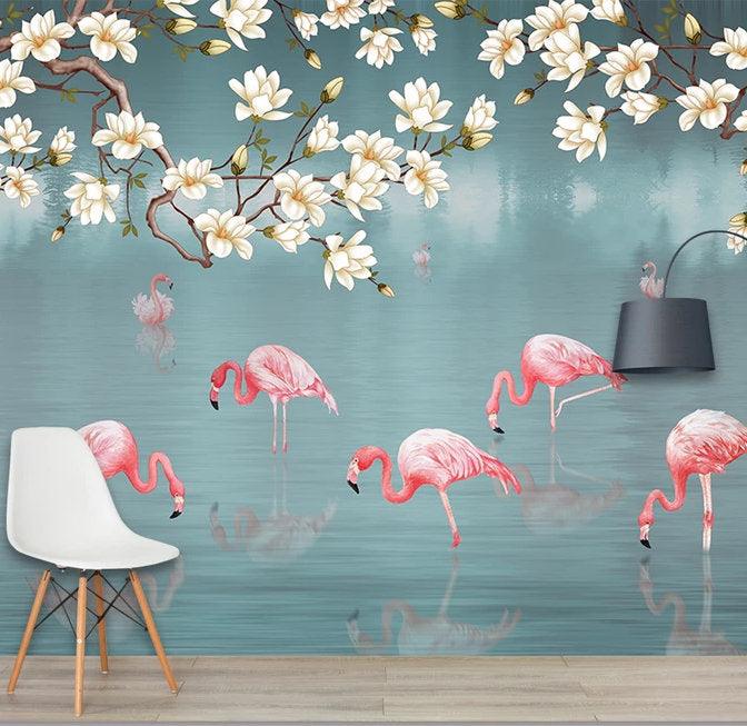3D Flamingo  Removable Wallpaper,Peel & stick Wall Mural, Floral, Wall Art,Wall Decal,Kids,Nursery,Wall Sticker,Jess Art Decoration 21- Jess Art Decoration