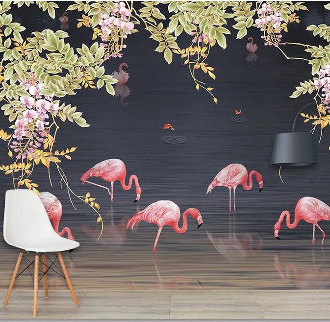 3D Dark Flamingo  Removable Wallpaper,Peel & stick Wall Mural, Floral, Wall Art,Wall Decal,Kids,Nursery,Wall Sticker,Jess Art Decoration 23- Jess Art Decoration
